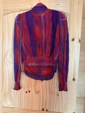 Bailey 44 Red and Purple Pleated Mock Neck Blouse